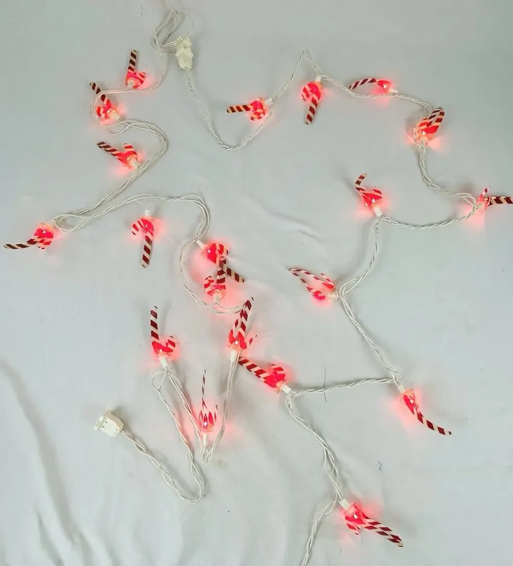 Vtg Strung Candy Cane Christmas Lights - 2 Strands 90” each